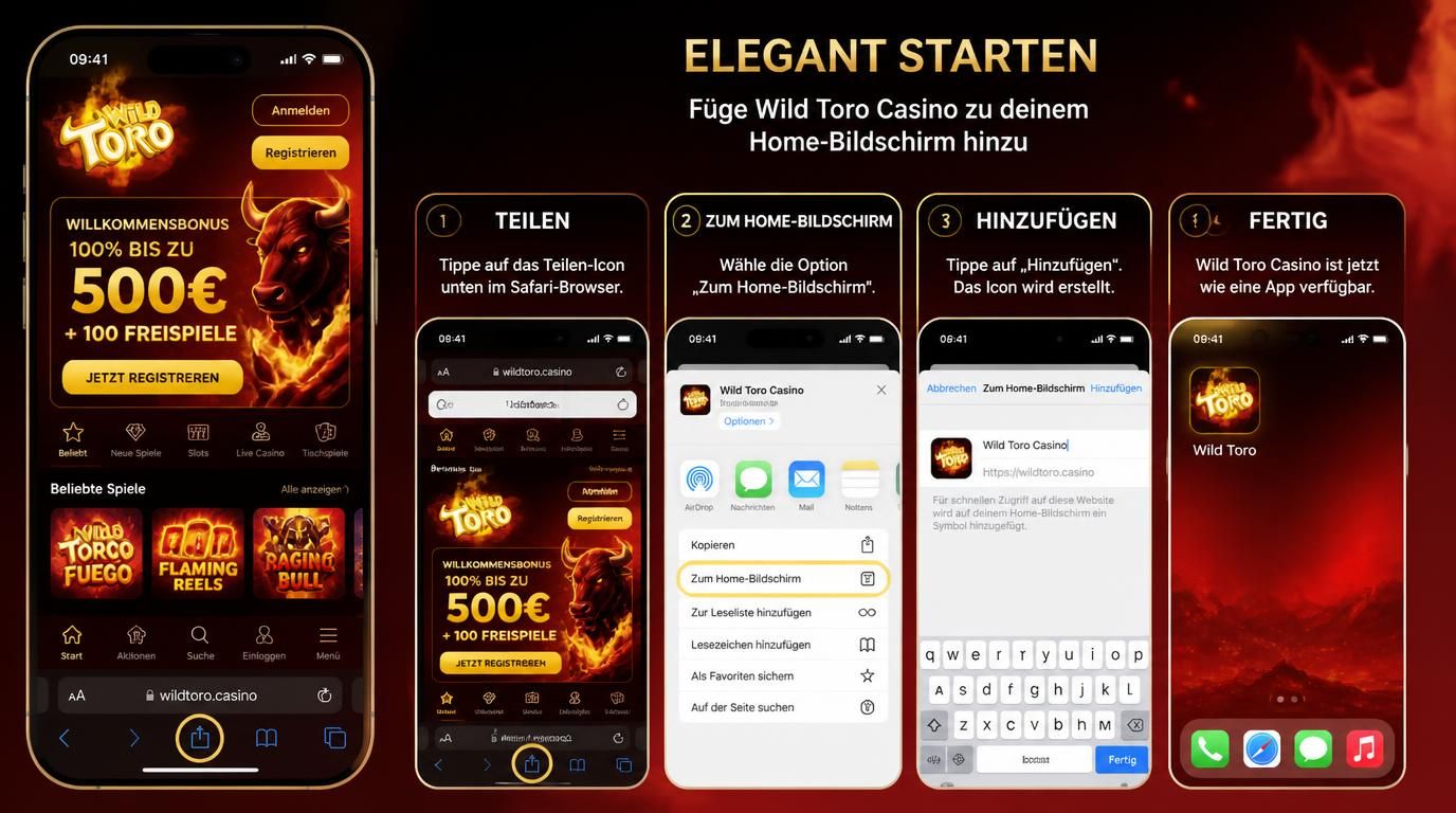 iPhone und iPad mit Wild Toro Plattform, Safari-Menü “Zum Home-Bildschirm”